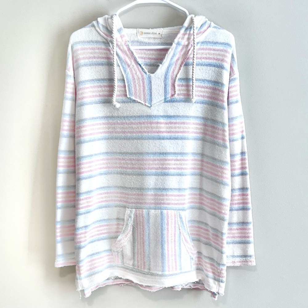 Ocean Drive Beach Terry Texture Pastel Striped Hoodie